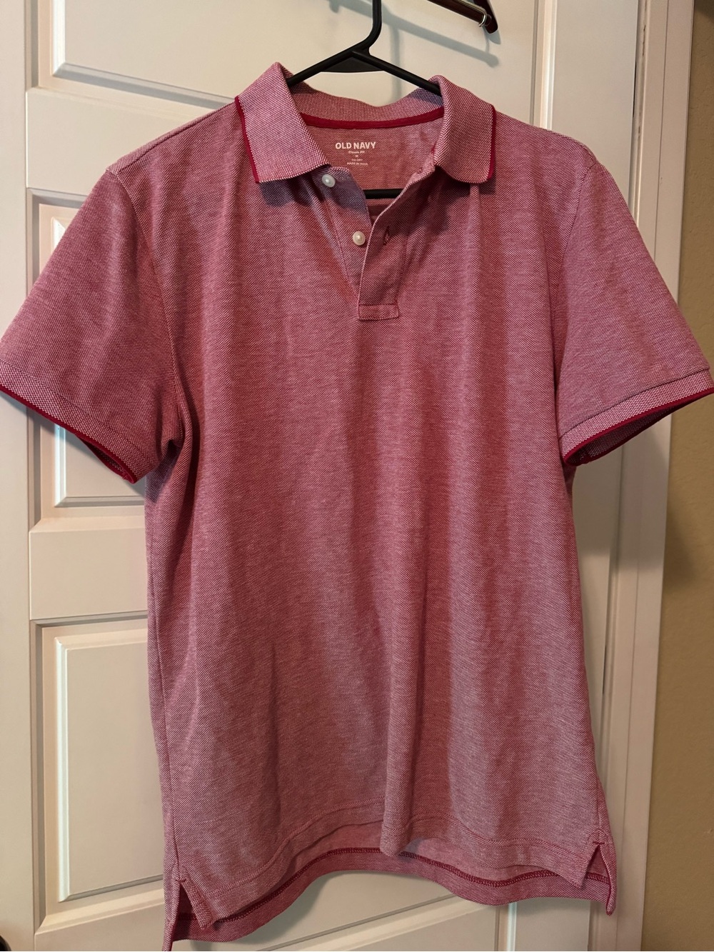 Old Navy Men's Heathered Pink Polo with Contrast Trim